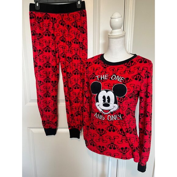 Mickey Mouse Womens Red & Black "The One And Only" Soft Pajama Set Size Small - Picture 1 of 16